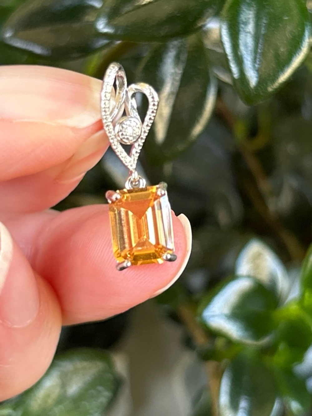 Brand New Sterling Silver Pendant with Natural Citrine and Diamond Accents